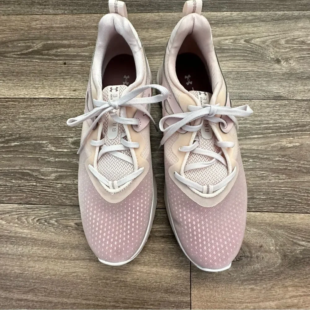 UNDER Armour Charged Breathe 2 Pink Textile Womens Lace Up Trainers sz 10